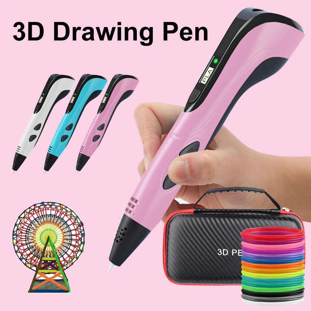 New 3D Pen 3D Printing Pen for Children 1.75mm PLA Filament DIY Drawing Birthday Christmas Gifts for Kids with Travel Case.