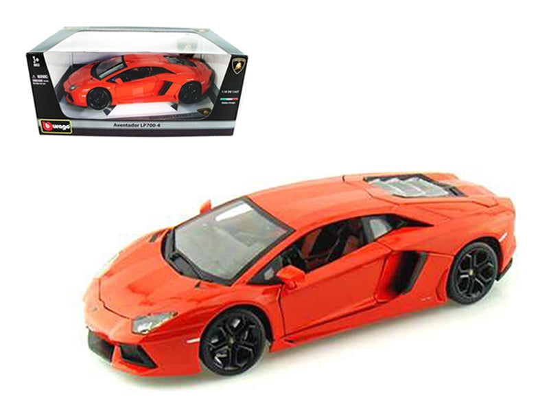 2012 Lamborghini Aventador LP700-4 Orange 1/18 Diecast Model Car by Bburago.