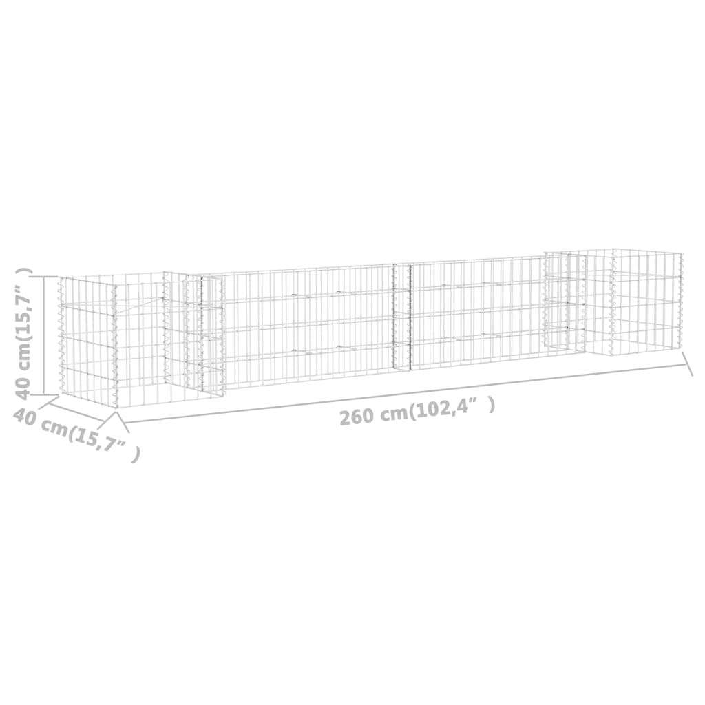 Gabion Planter Silver Steel wire 102.4 x 15.7 x 15.7 in.