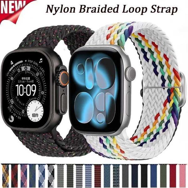 Color: Green - Nylon Braided Strap For Watch 3/2 49mm 11 10 9 8 7 6 5 SE3 Elastic Bracelet iWatch 46mm 42mm 45mm 41mm 44mm 40mm Wristband H251210.