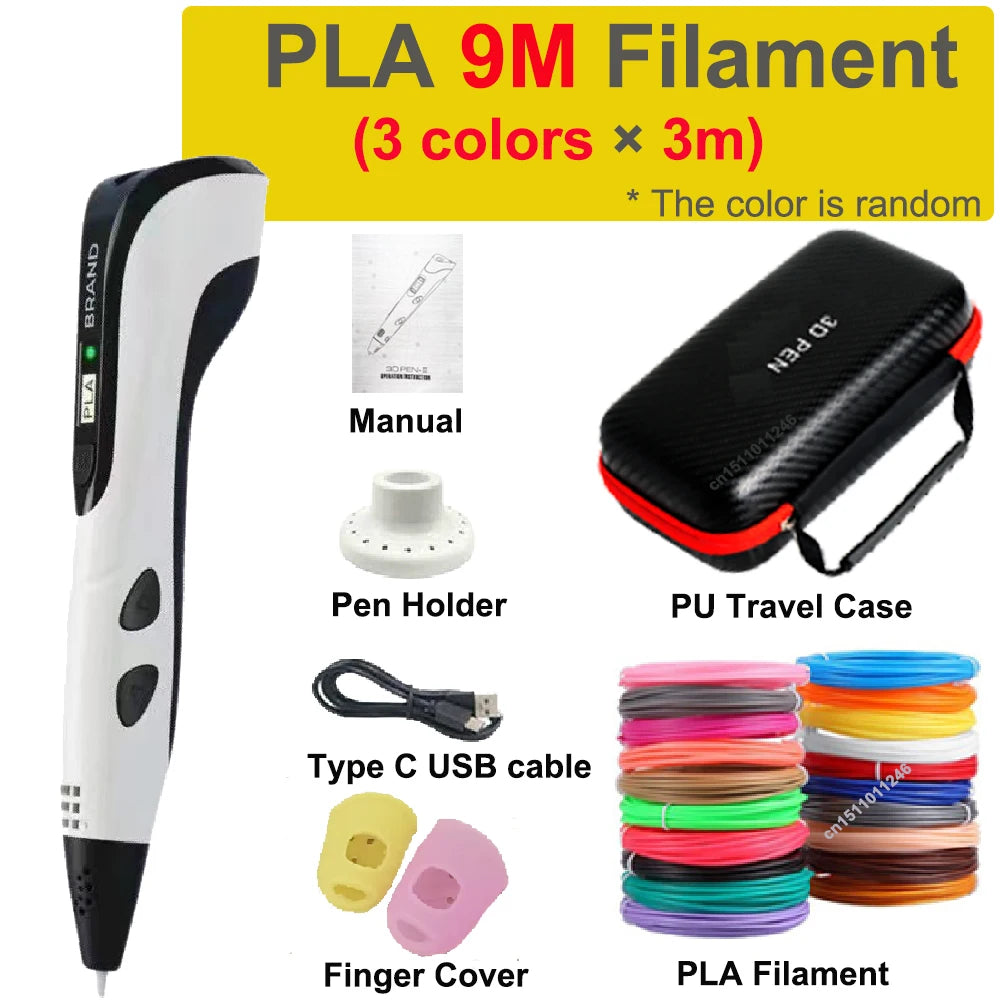 New 3D Pen 3D Printing Pen for Children 1.75mm PLA Filament DIY Drawing Birthday Christmas Gifts for Kids with Travel Case.