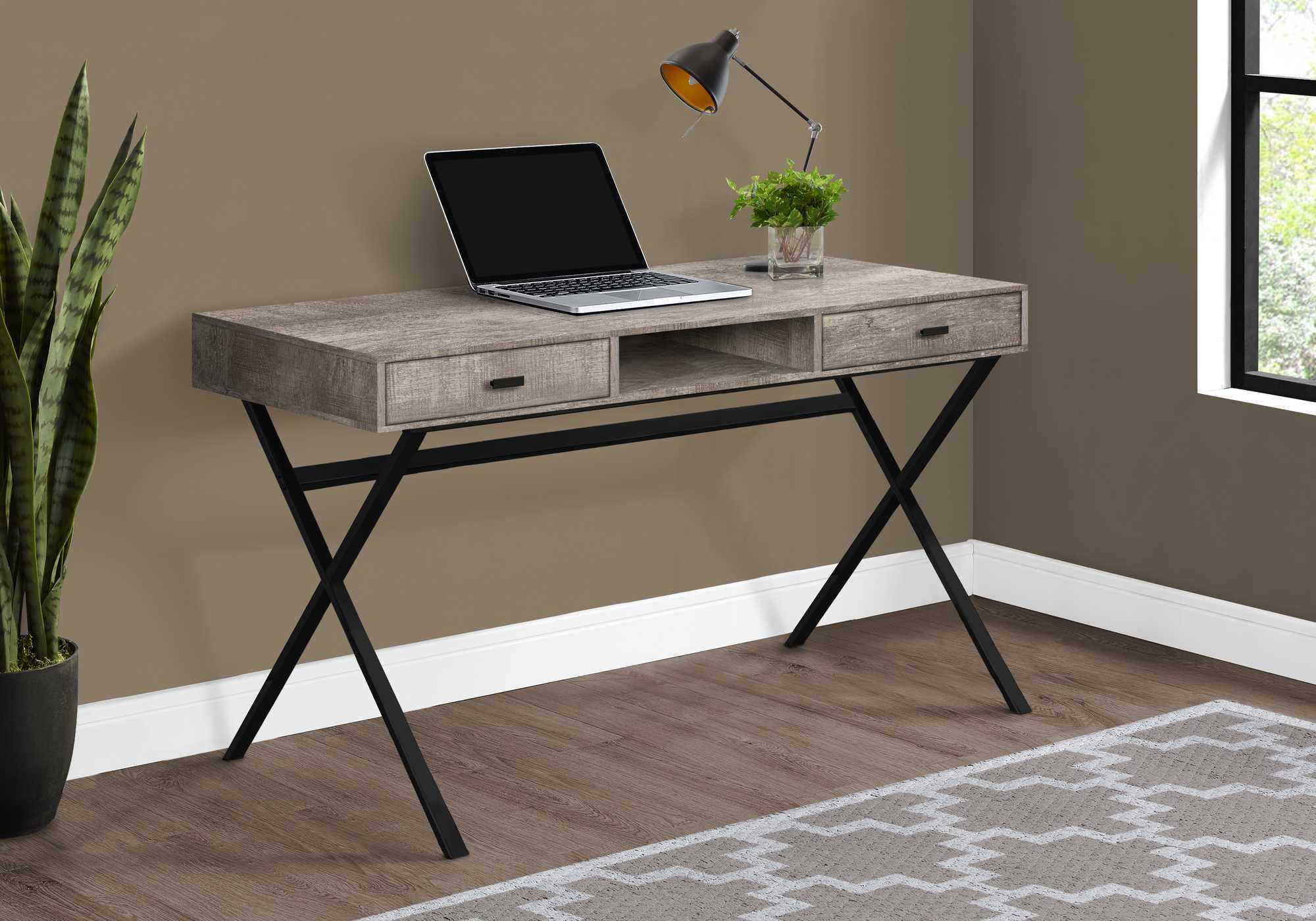 47" Taupe and Black Computer Desk With Two Drawers.