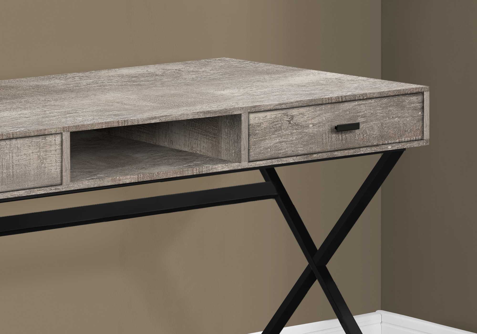 47" Taupe and Black Computer Desk With Two Drawers.