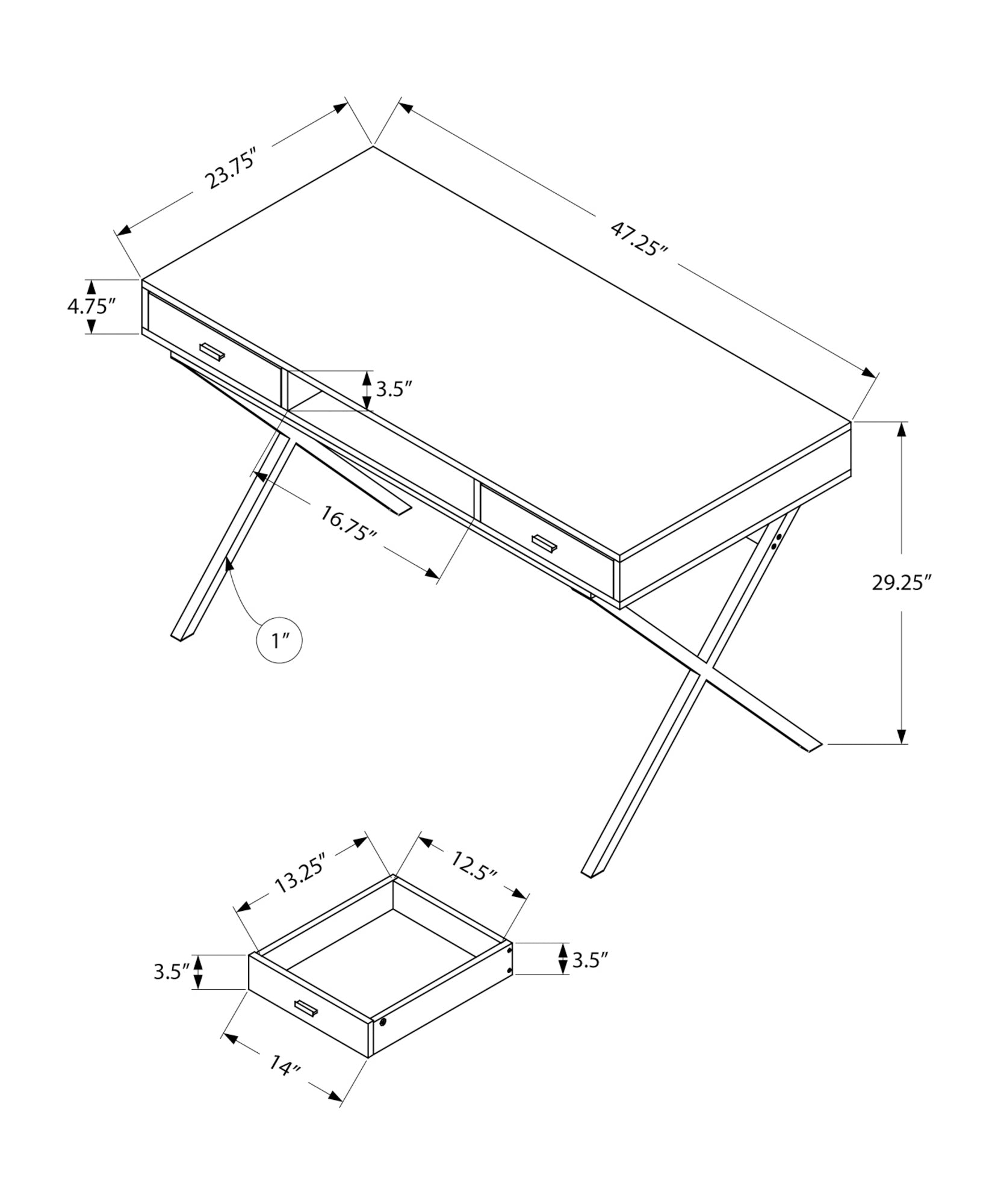 47" Taupe and Black Computer Desk With Two Drawers.