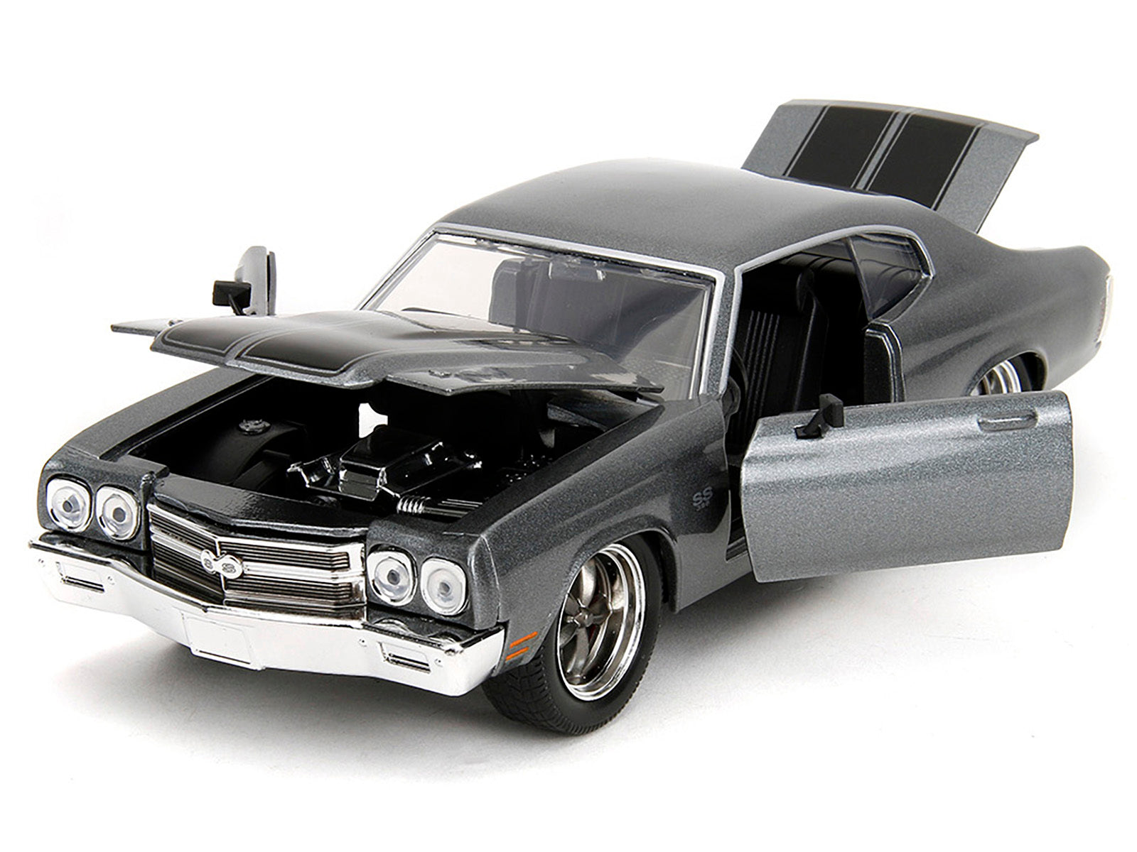 1970 Chevrolet Chevelle SS Gray Metallic with Black Stripes "Fast & Furious" (2009) Movie "Fast & Furious" Series 1/24 Diecast Model Car by Jada.