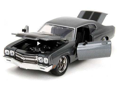 1970 Chevrolet Chevelle SS Gray Metallic with Black Stripes "Fast & Furious" (2009) Movie "Fast & Furious" Series 1/24 Diecast Model Car by Jada.