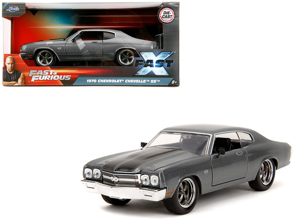 1970 Chevrolet Chevelle SS Gray Metallic with Black Stripes "Fast & Furious" (2009) Movie "Fast & Furious" Series 1/24 Diecast Model Car by Jada.