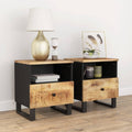 Bedside Cabinet Set of 2 Natural Mango Wood and Black.