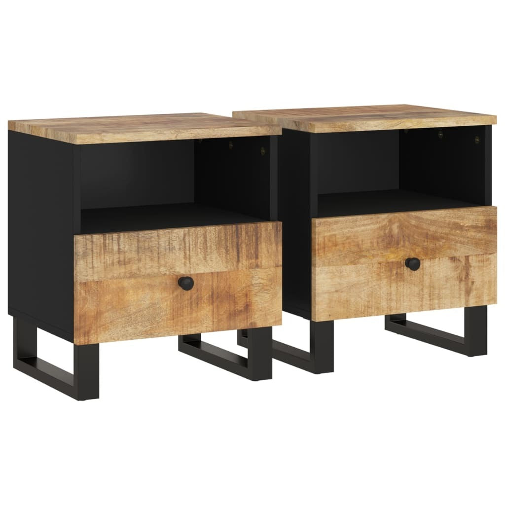 Bedside Cabinet Set of 2 Natural Mango Wood and Black.