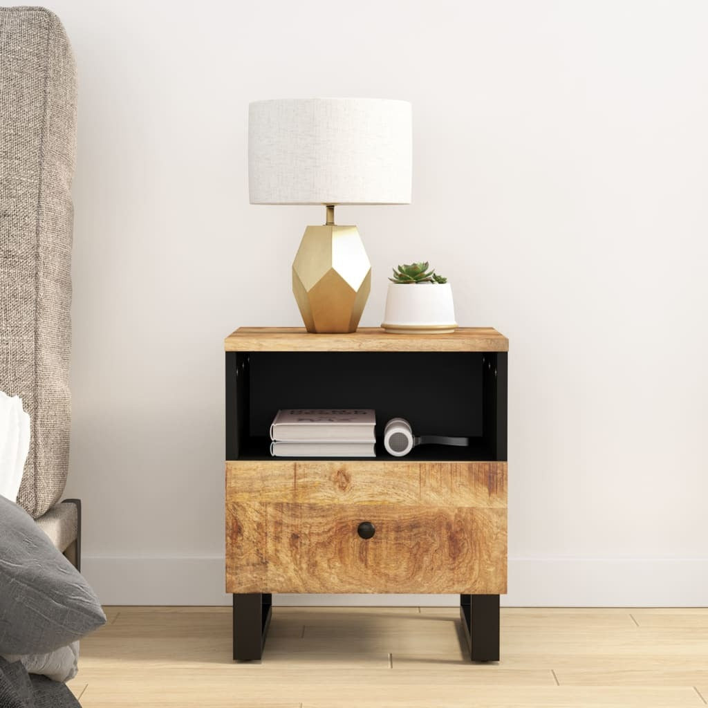Bedside Cabinet Set of 2 Natural Mango Wood and Black.