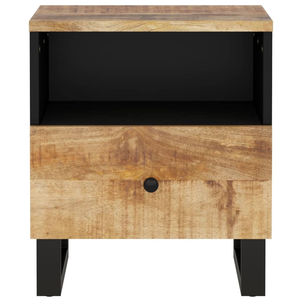 Bedside Cabinet Set of 2 Natural Mango Wood and Black.