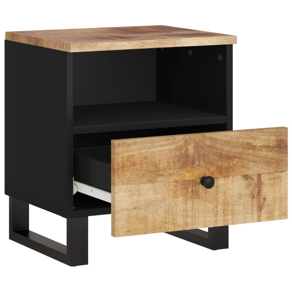 Bedside Cabinet Set of 2 Natural Mango Wood and Black.