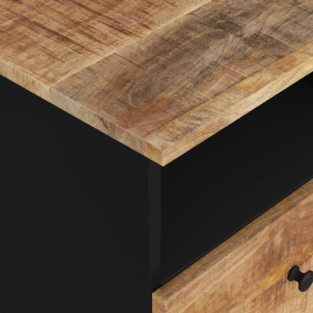Bedside Cabinet Set of 2 Natural Mango Wood and Black.