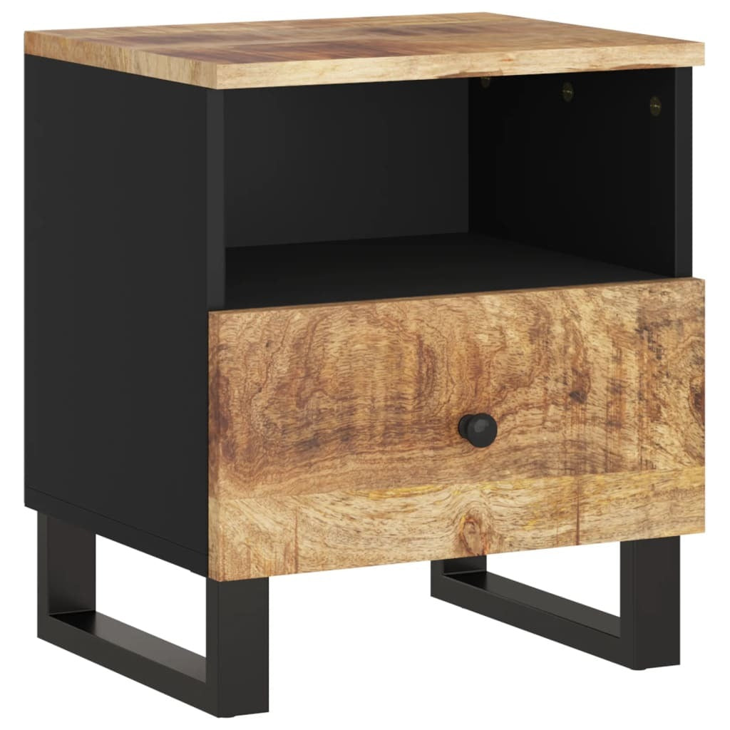 Bedside Cabinet Set of 2 Natural Mango Wood and Black.