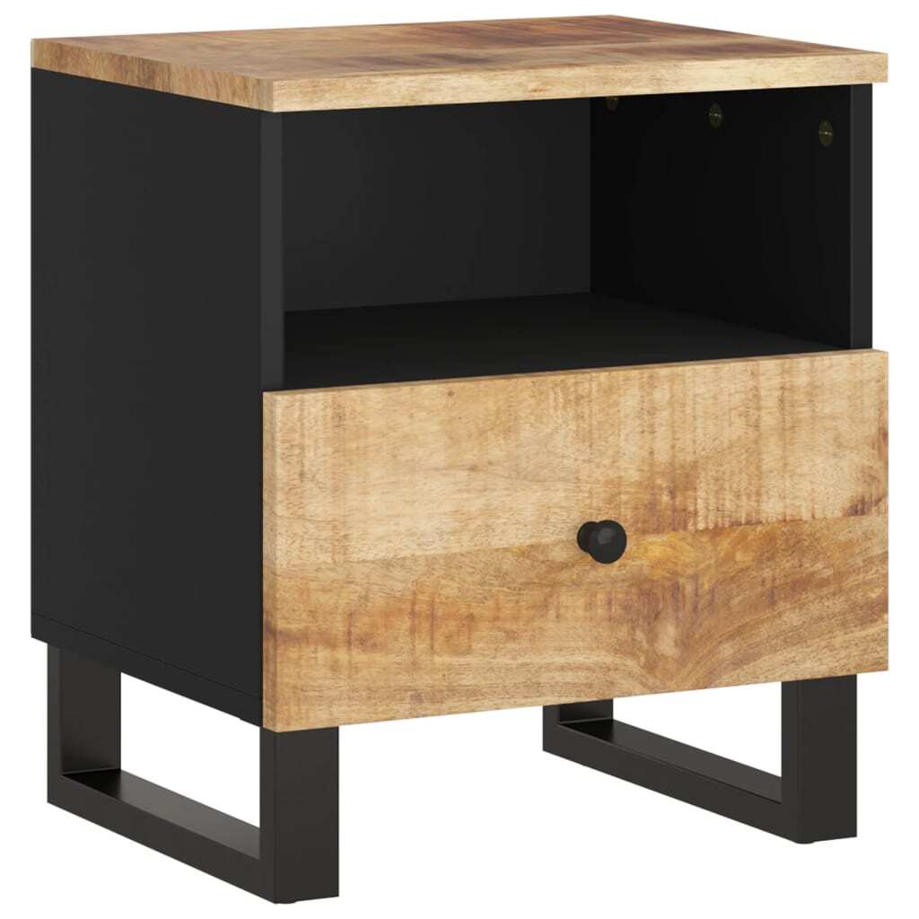 Bedside Cabinet Set of 2 Natural Mango Wood and Black.