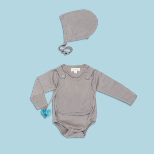 Smart Long Sleeve Kimono Bodysuit + Bib - Gray.