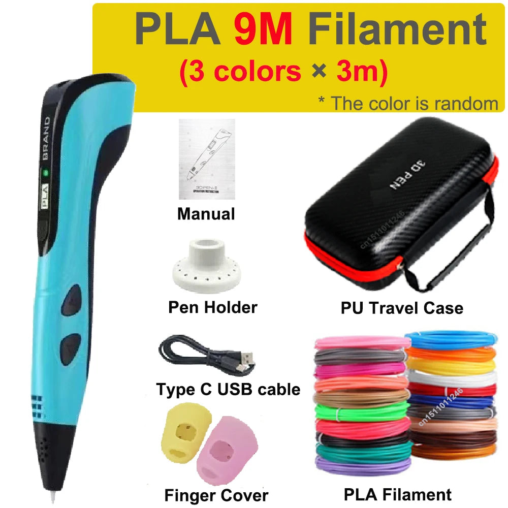 New 3D Pen 3D Printing Pen for Children 1.75mm PLA Filament DIY Drawing Birthday Christmas Gifts for Kids with Travel Case.