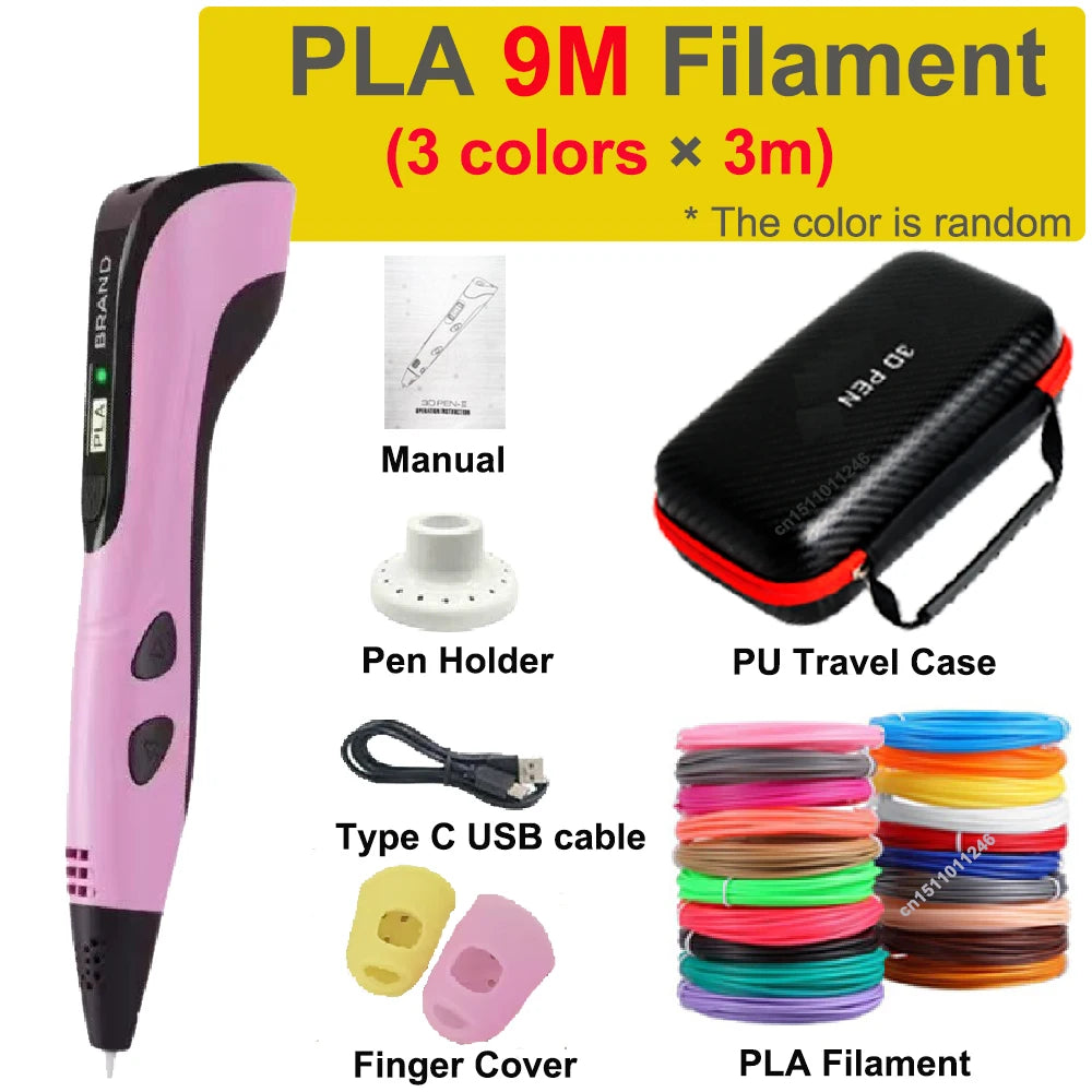 New 3D Pen 3D Printing Pen for Children 1.75mm PLA Filament DIY Drawing Birthday Christmas Gifts for Kids with Travel Case.