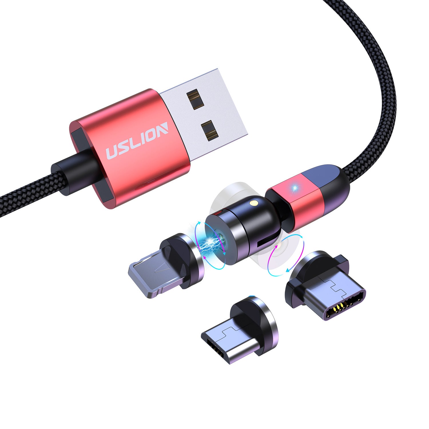 Color: Red, Style: Type C-2m, Size:  - Compatible with Apple , Magnetic three-in-one data cable.