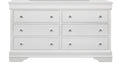 58" Metallic White Solid Wood Six Drawer Double Dresser.