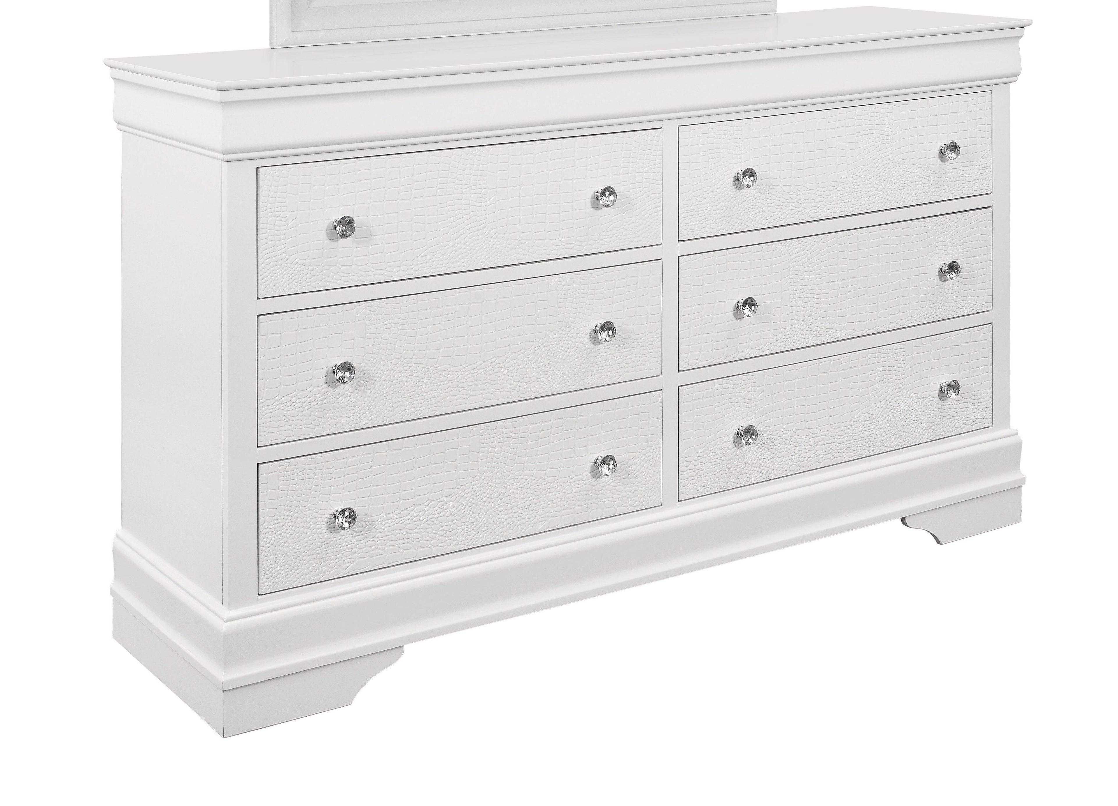 58" Metallic White Solid Wood Six Drawer Double Dresser.