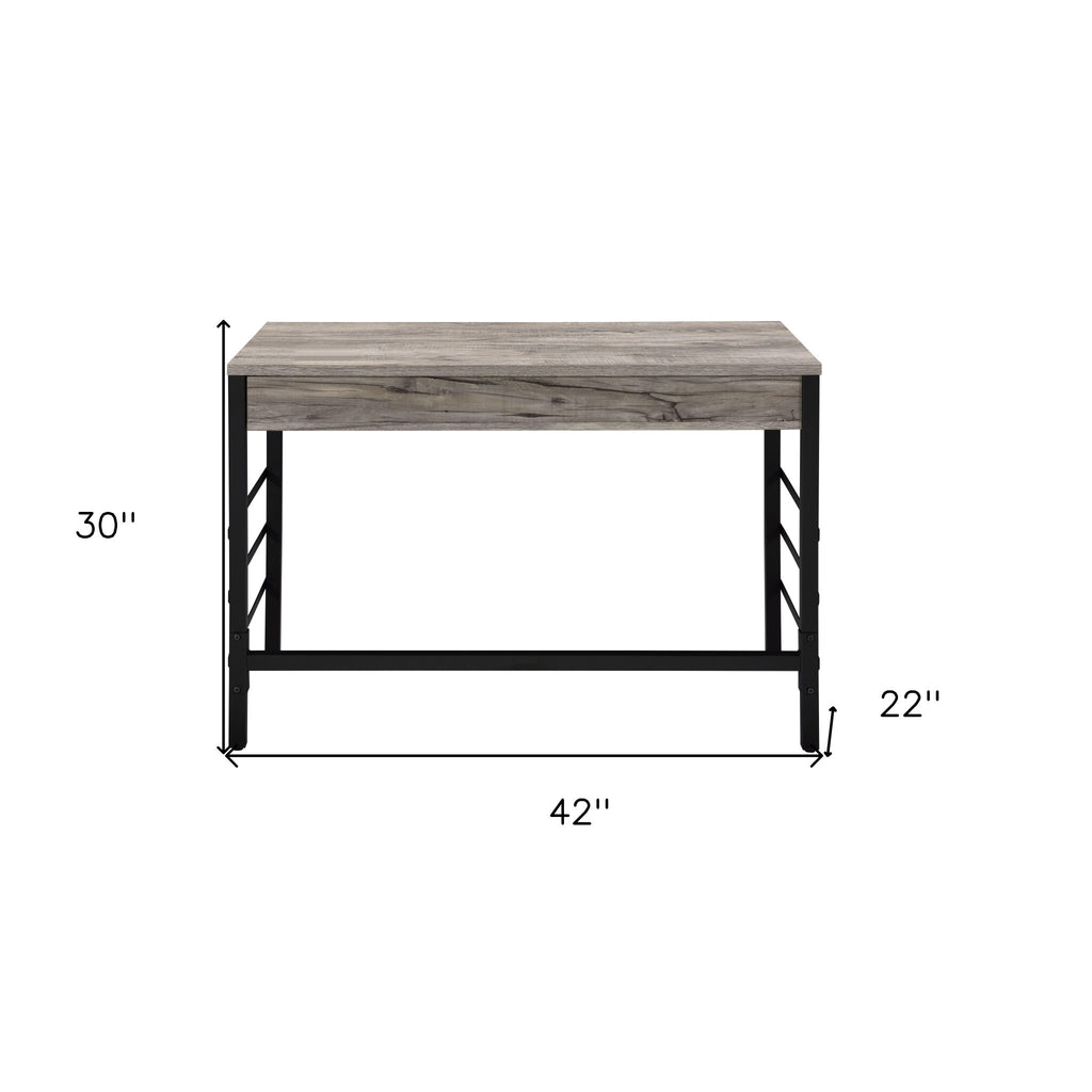 42" Brown and Black Writing Desk With Two Drawers.