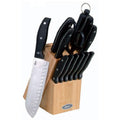 Oster Granger 14 Piece Stainless Steel Cutlery Set with Black Handles and Wooden Block.