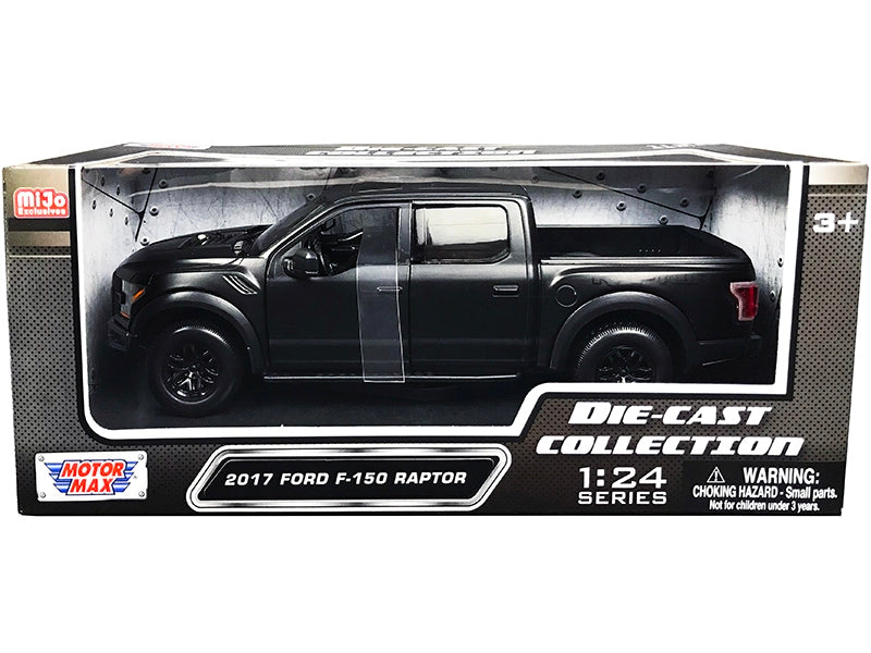 2017 Ford F-150 Raptor Pickup Truck with Sunroof Matt Black "Die-Cast Collection" Series 1/24 Diecast Model Car by Motormax.