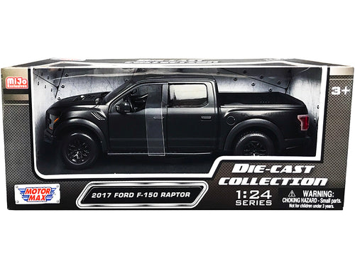 2017 Ford F-150 Raptor Pickup Truck with Sunroof Matt Black "Die-Cast Collection" Series 1/24 Diecast Model Car by Motormax.