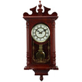 Bedford Collection 25 Inch Wall Clock with Pendulum and Chime in Dark Redwood Oak Finish.