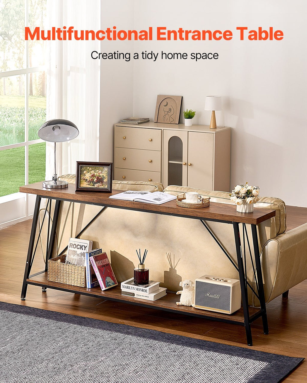 Narrow Console Sofa Table, 70.9 inch Behind Couch Table.