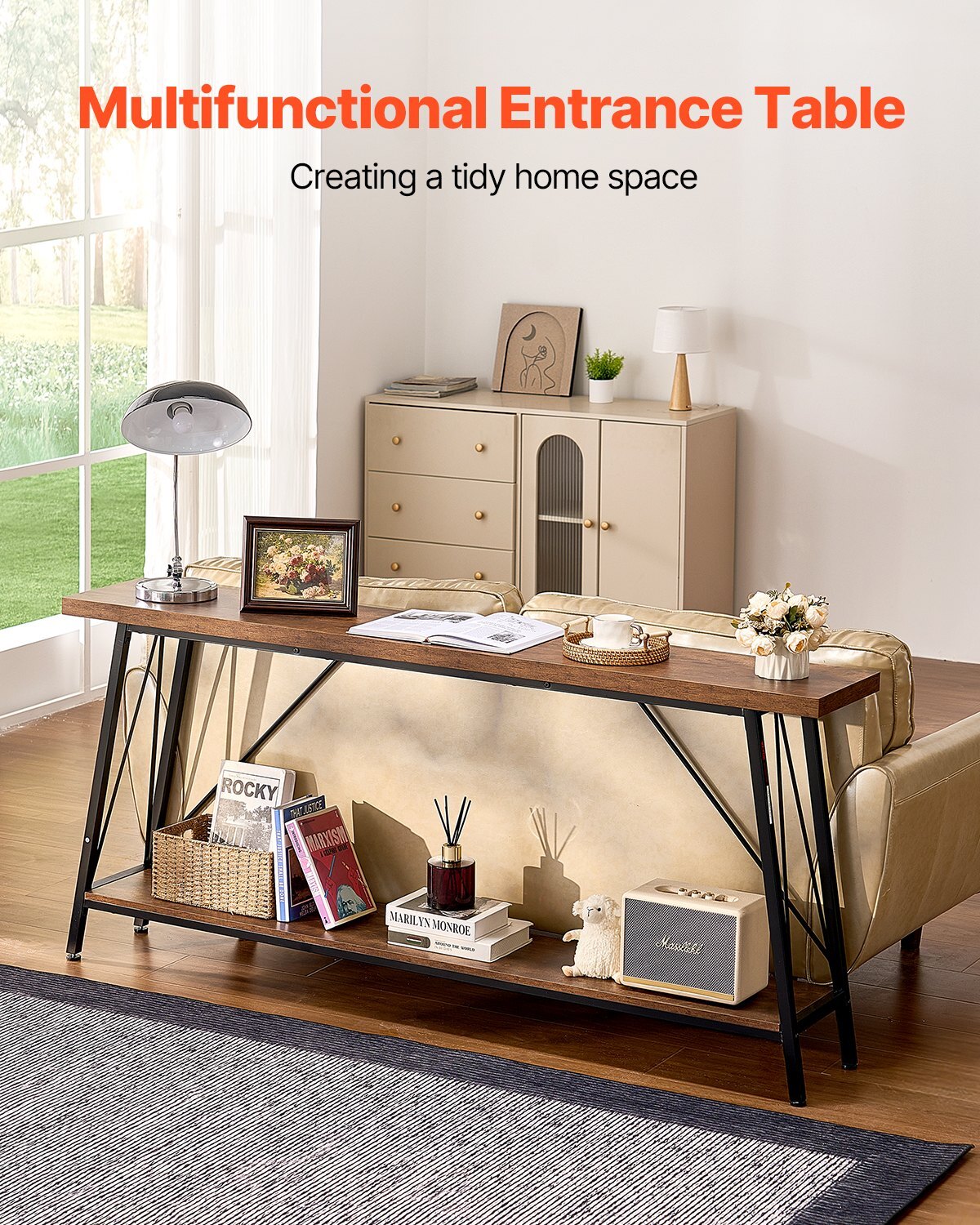 Narrow Console Sofa Table, 70.9 inch Behind Couch Table.