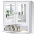 White Bathroom Wall Medicine Cabinet with Mirror and Open Shelf.