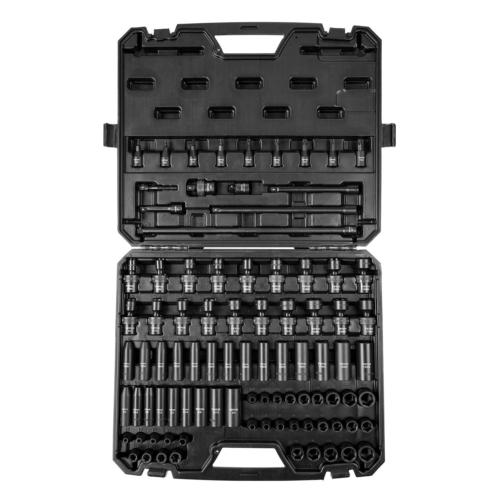 3/8" Drive Impact Socket Set, SAE 1/4"-3/4" and Metric 6-19mm 90 Piece Socket Set.