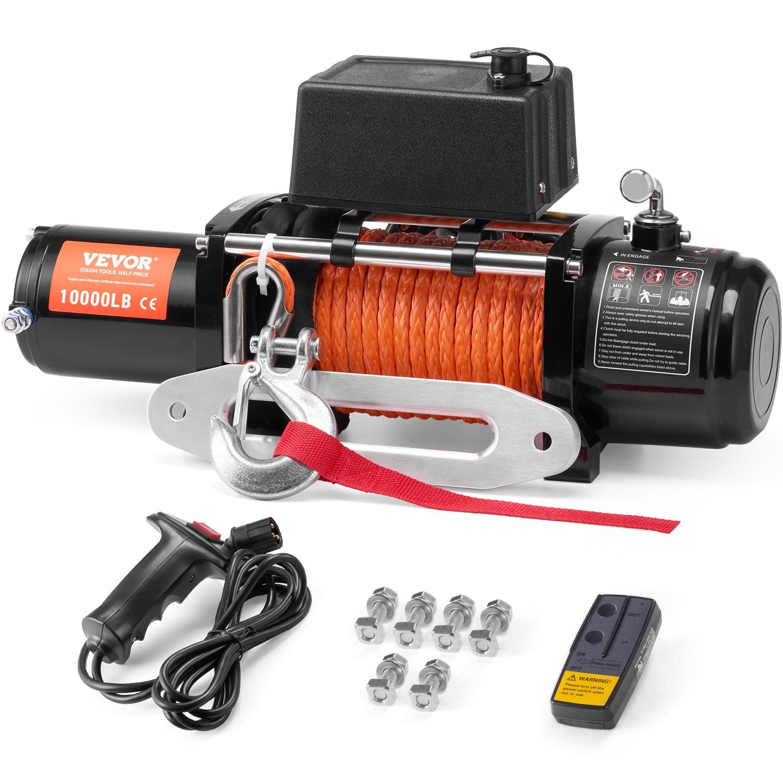 Electric Winch, 10,000 lb, 12V DC Truck Winch with 65 ft Synthetic Rope.