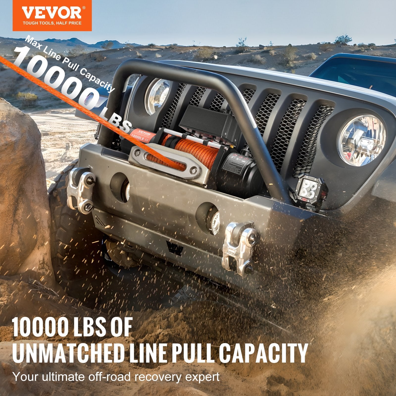 Electric Winch, 10,000 lb, 12V DC Truck Winch with 65 ft Synthetic Rope.