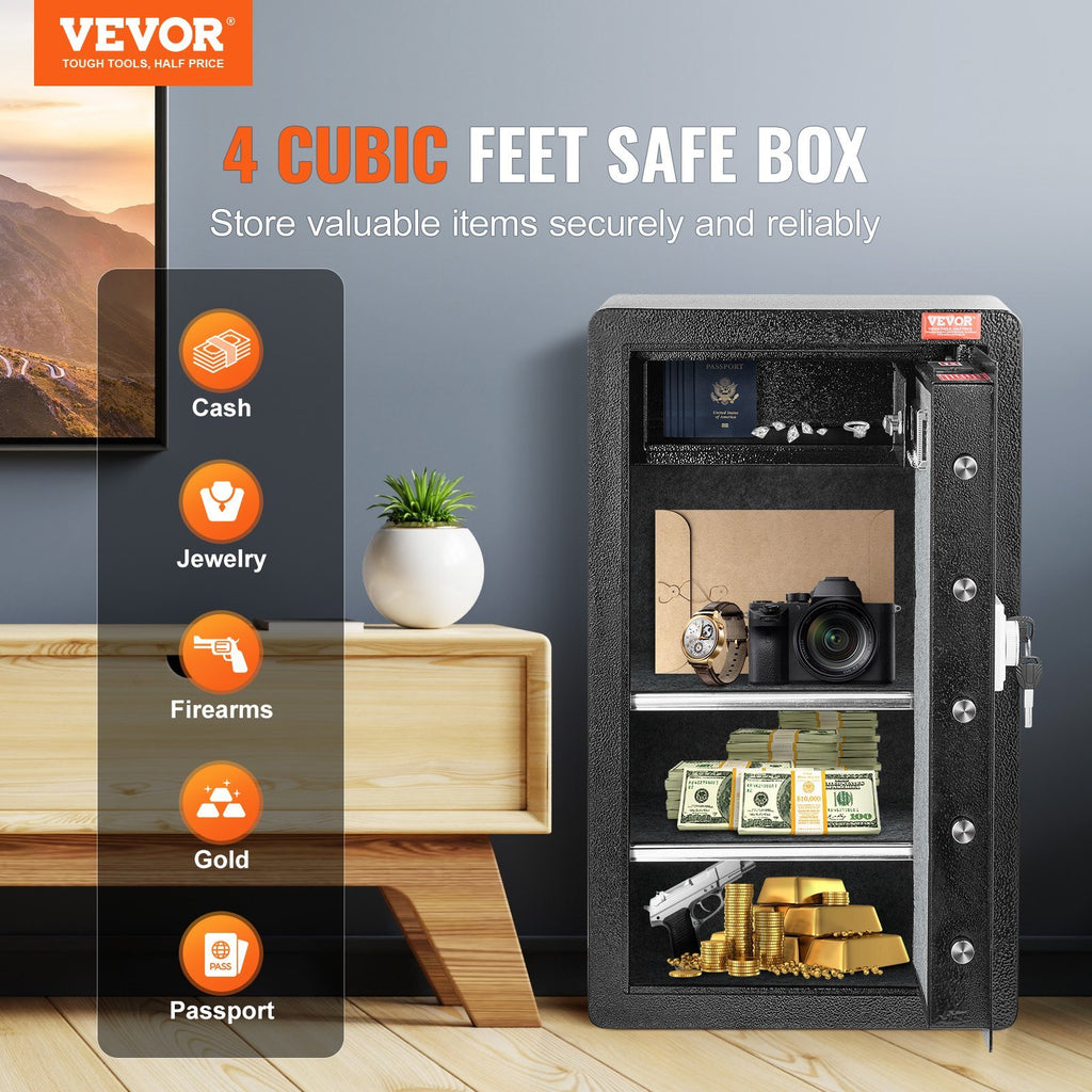 Single Door 4.0 cu.ft Safe Box with Key Lock & Password.