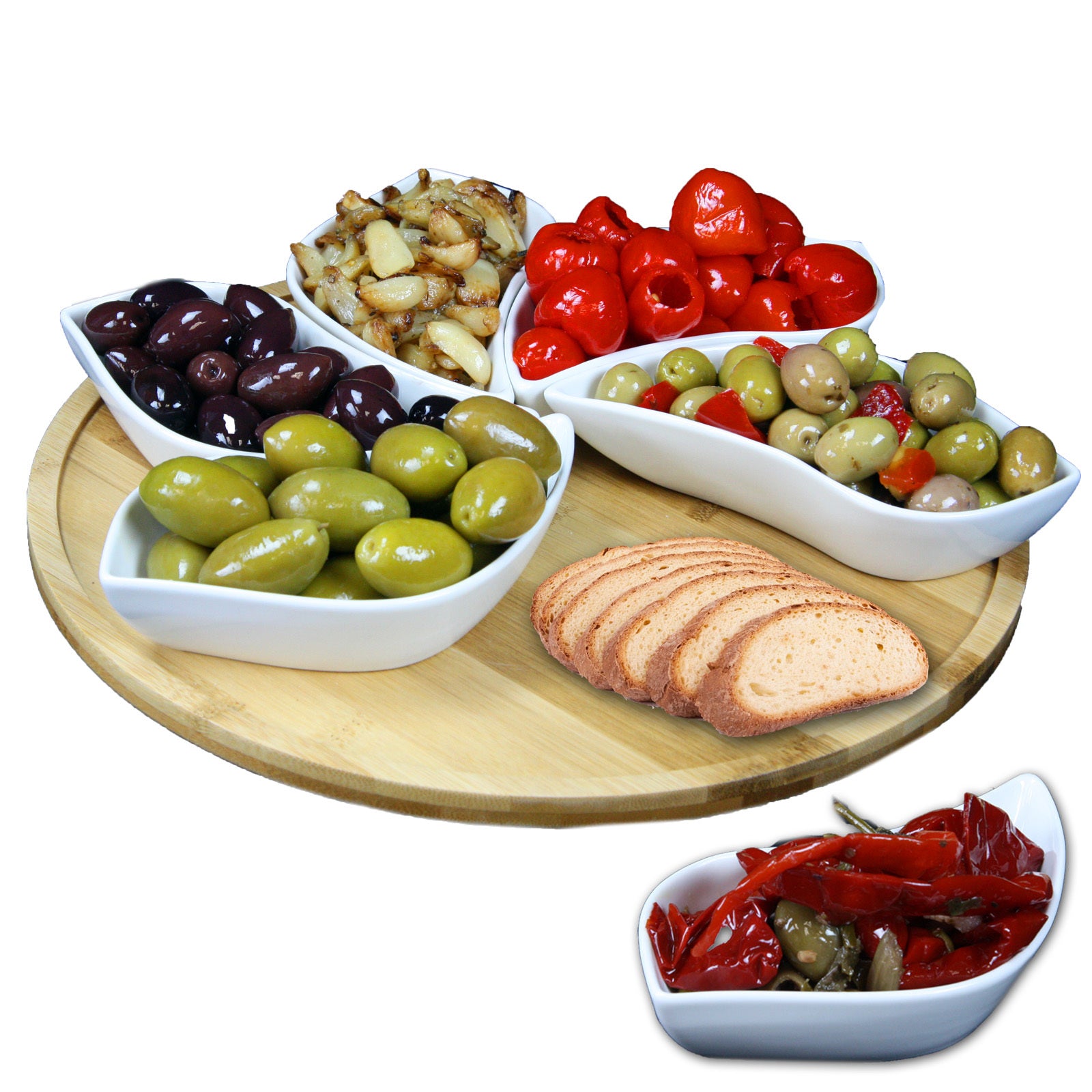 Elama Signature Modern 13.5 Inch 7pc Lazy Susan Appetizer and Condiment Server.