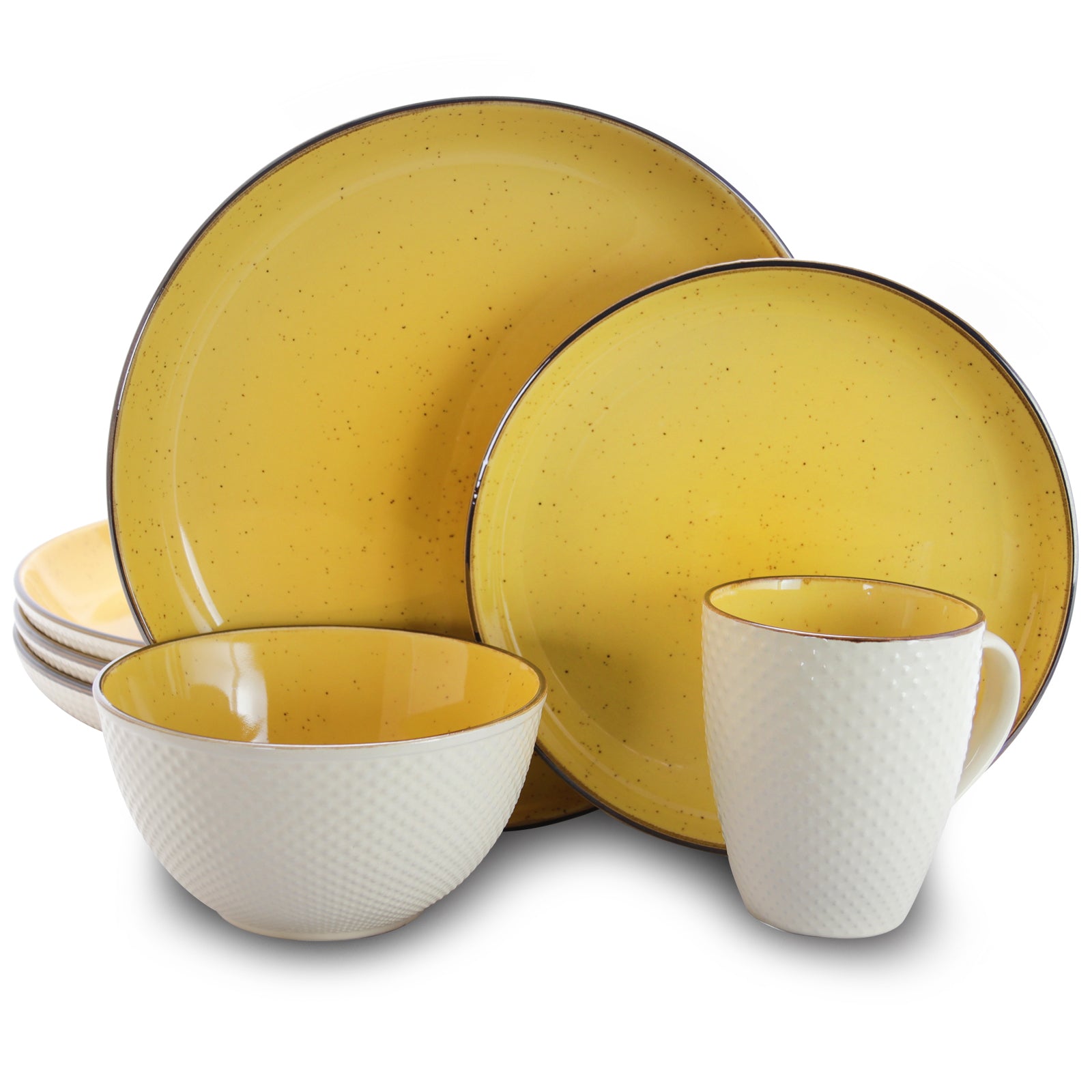 Elama Mellow-Yellow 16-Piece Dinnerware Set.