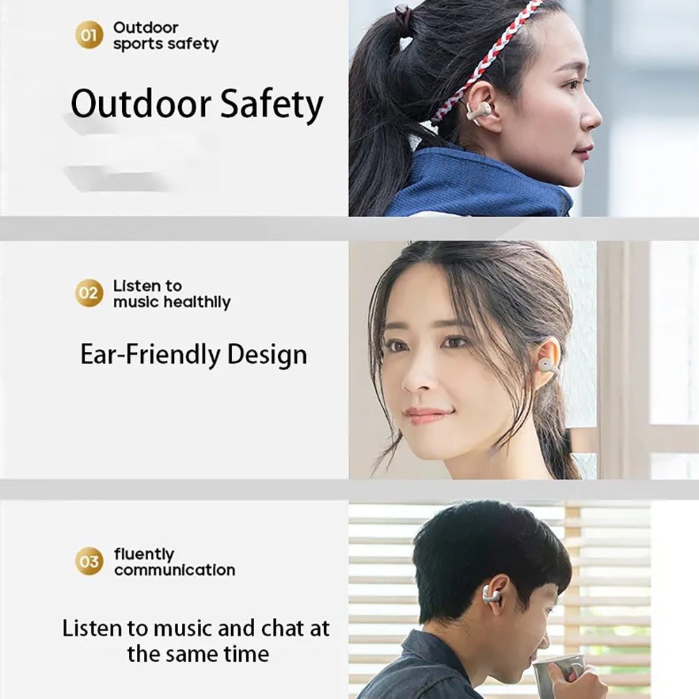 Bone Conduction Bluetooth 5.3 Headphones Ear Clip-On Wireless Sports Earphone Noise Reduction Headset Pink White.