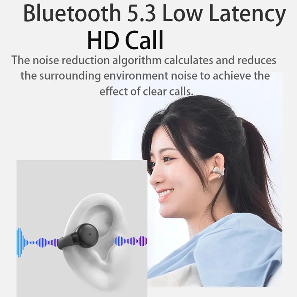 Bone Conduction Bluetooth 5.3 Headphones Ear Clip-On Wireless Sports Earphone Noise Reduction Headset Pink White.