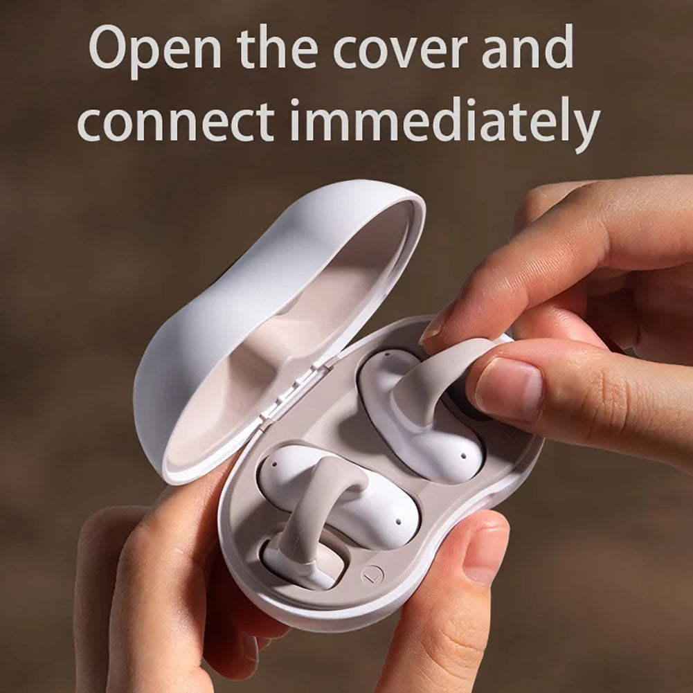 Bone Conduction Bluetooth 5.3 Headphones Ear Clip-On Wireless Sports Earphone Noise Reduction Headset Pink White.