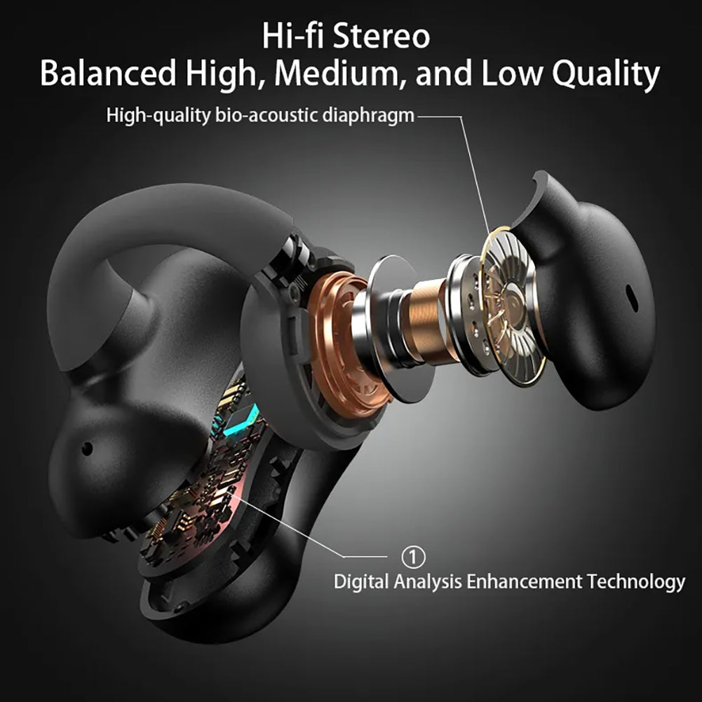 Bone Conduction Bluetooth 5.3 Headphones Ear Clip-On Wireless Sports Earphone Noise Reduction Headset Pink White.