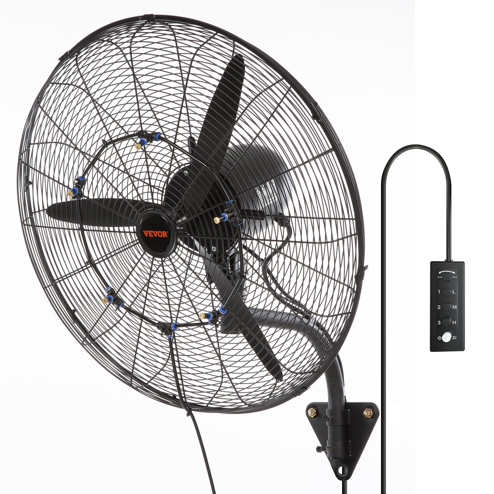Wall-Mount Misting Fan, 24 Inch, 3-speed.