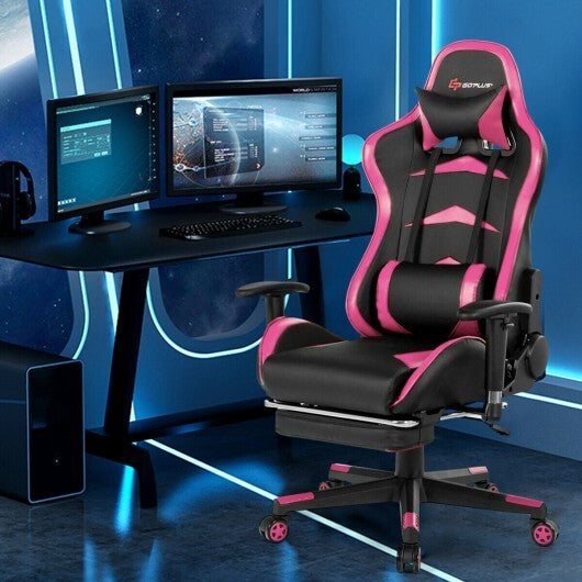 Massage Gaming Chair with Footrest-Pink - Color: Pink.