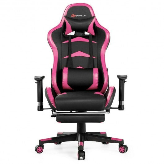 Massage Gaming Chair with Footrest-Pink - Color: Pink.
