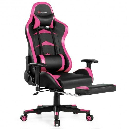 Massage Gaming Chair with Footrest-Pink - Color: Pink.