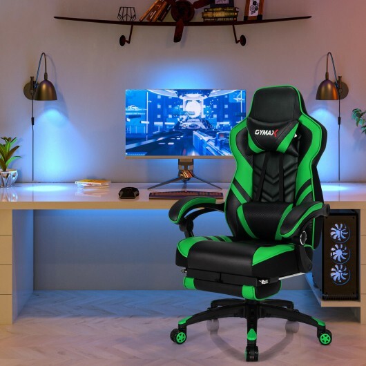 Adjustable Gaming Chair with Footrest for Home Office-Green - Color: Green.