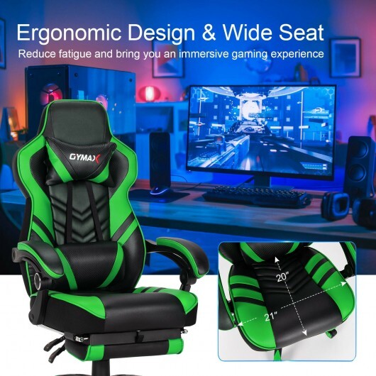 Adjustable Gaming Chair with Footrest for Home Office-Green - Color: Green.