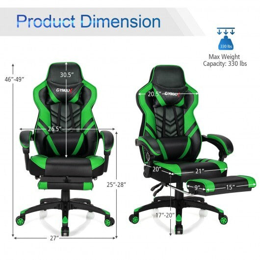 Adjustable Gaming Chair with Footrest for Home Office-Green - Color: Green.